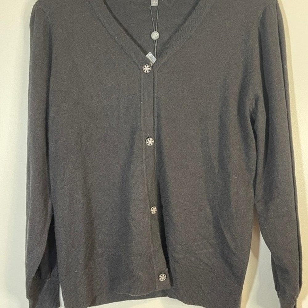 Adrianna Papell Black Cardigan Sweater Fancy Buttons Size S
